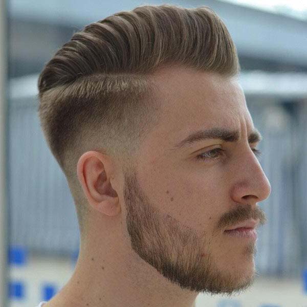 Pompadour High Taper Haircut With Beard