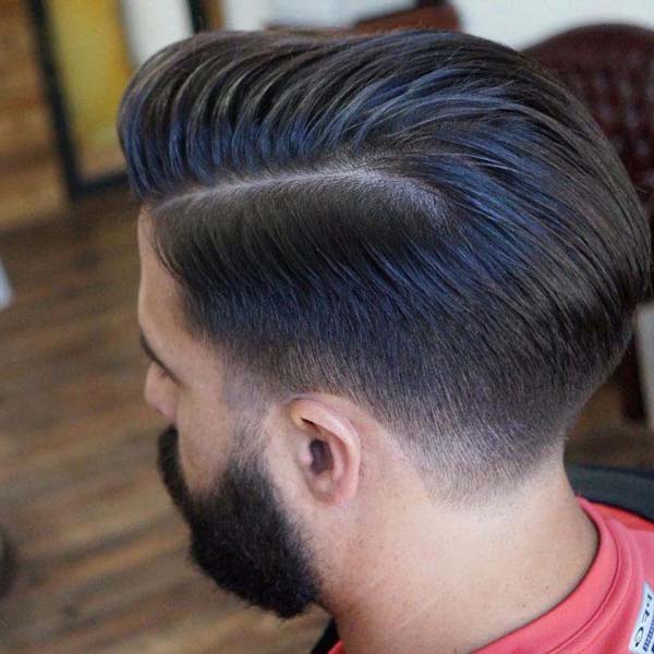 Comb Over Tapered Haircut Back View With Beard
