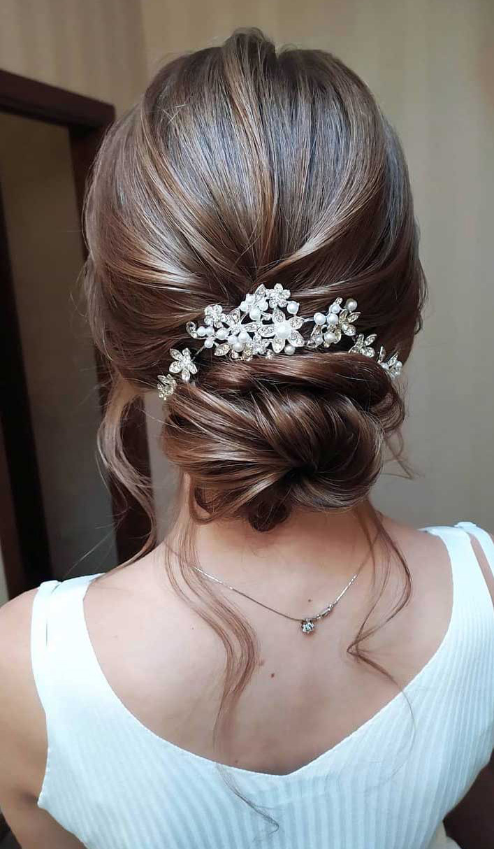 Simple Romantic Low Bun Bridal Hairstyles